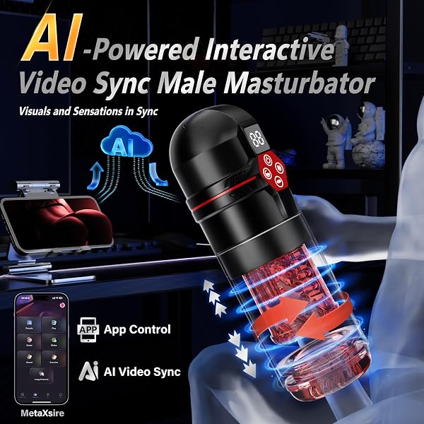 MRGRAS MALE MASTURBATOR PENIS PUMP – AI SYNC MALE SEX TOYS FOR MEN WITH 12 S VACUUM PUMP & 7 THRUSTING ROTATING VIBRATING SUCKING LICKING ADULT TOYS MENS SEX TOYS POCKET PUSSY PUMPS & ENLARGERS