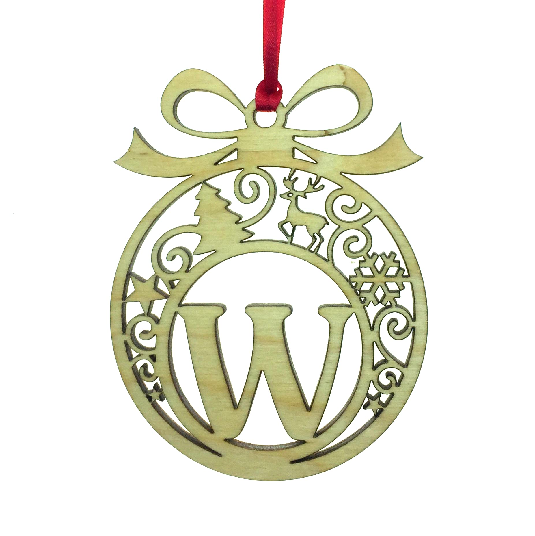 Personalised Christmas tree bauble decoration pendant ornament: Letter W — image 1