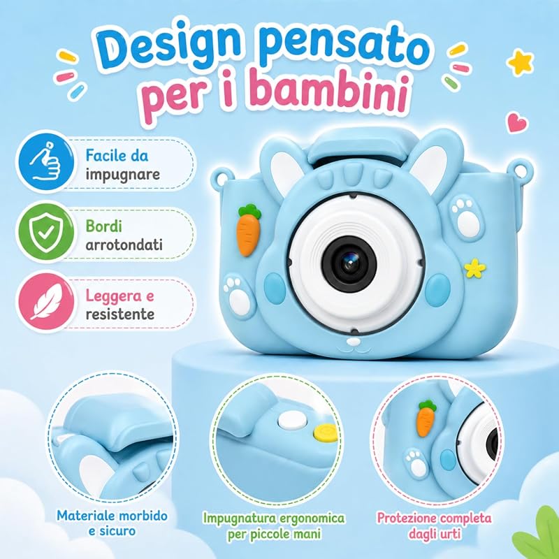 KidsCamera Bibi Le Lapin 2K – Appareil Photo pour Enfants 3 Ans avec Carte mémoire 4 Go Inclus, Photos, vidéos, Jeux et filtres – Premier Appareil Photo numérique Cadeau Anniversaire Fille