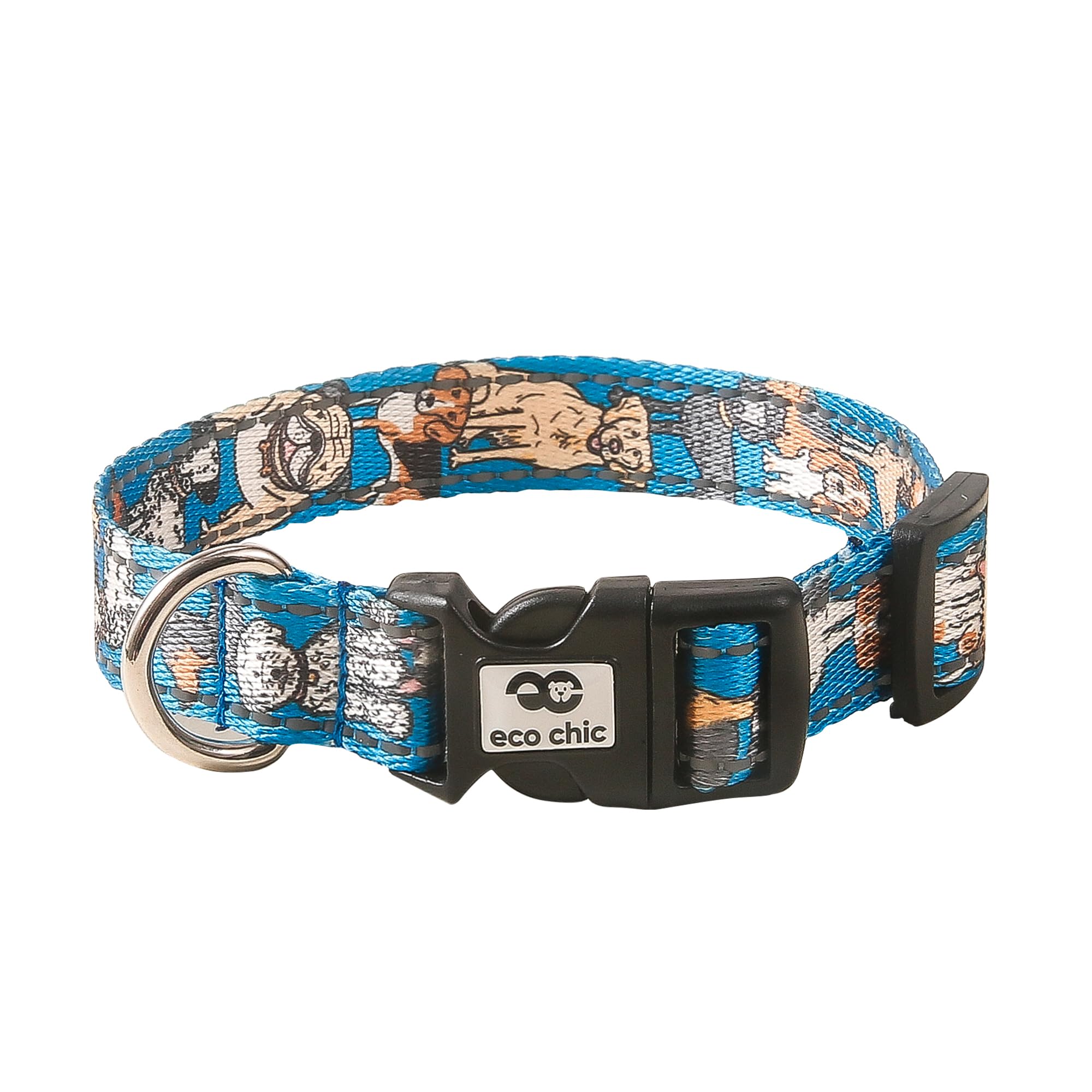 Eco Chic Recycled Reflective Dog Collar Soft Adjustable Pet Collar with Quick Release Buckle (Dogs Blue Medium)