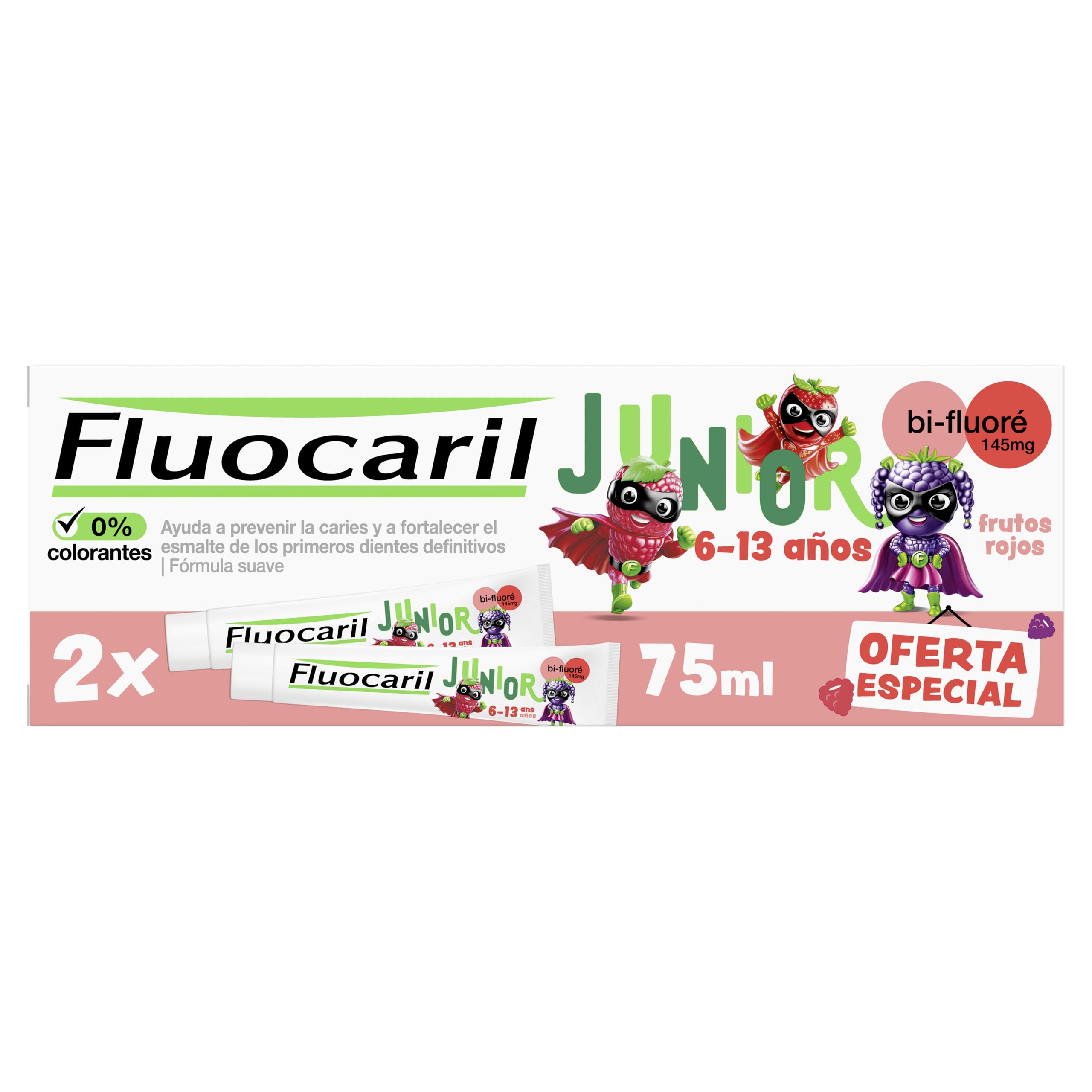 Fluocaril Junior 6-12 Years Old Dentifrice Gel Fruits Rouges 2x75ml