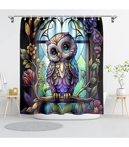 Shower Curtains Set, Cartoon Owl Standing On The Ghana