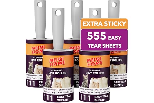 Lint Rollers for Pet Hair Extra Sticky, 555 Sheets Mega Value Set Lint Roller with 5 Upgraded Handles, 5 Rollers Portable Pet Lint Remover for Clothes, Furniture, Carpet, Dog & Cat Hair Removal