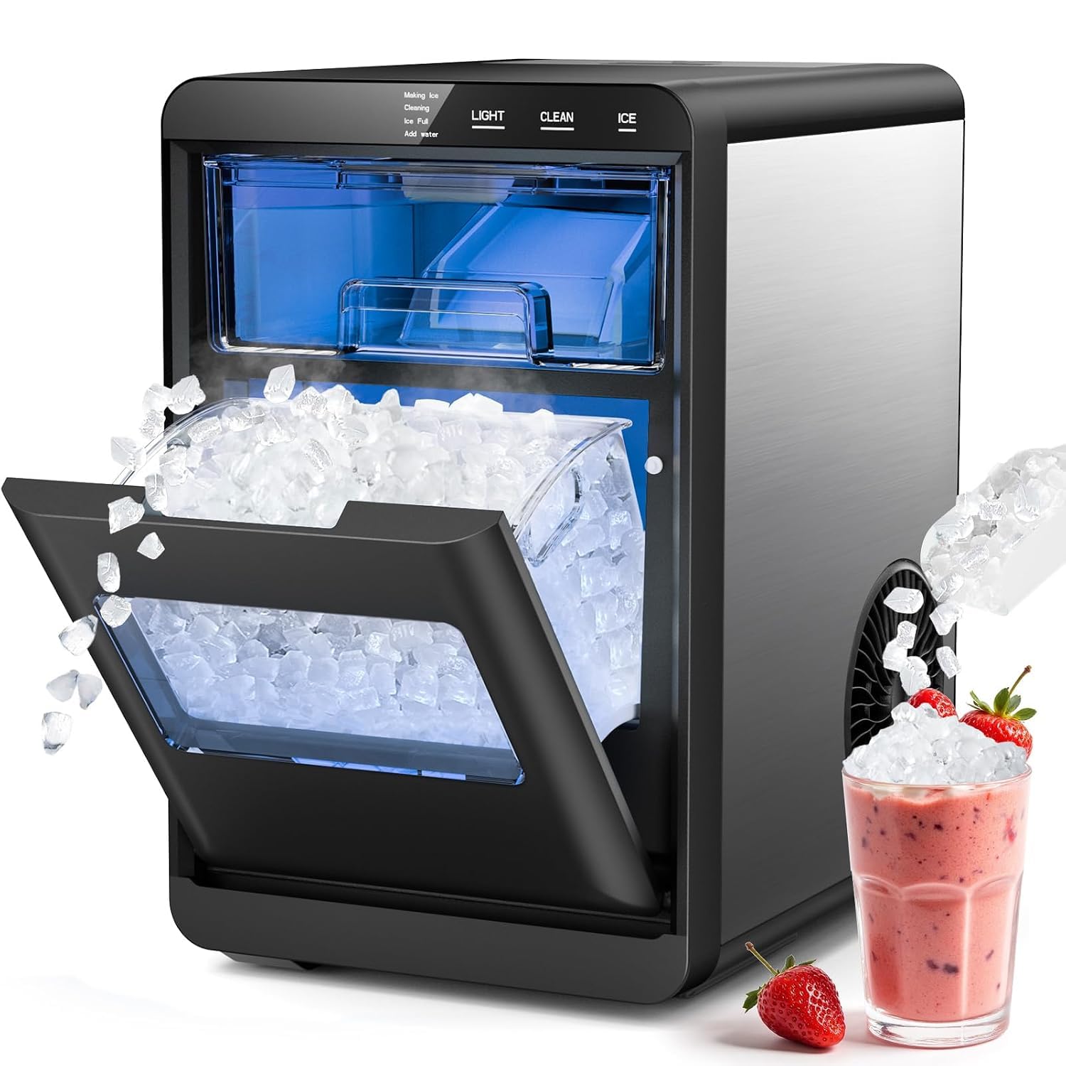 Lioncho Nugget Ice Maker Countertop, 44Lbs/24H Pebble Ice Machine for Home | ETL Approval Stainless Steel Pellet Ice Maker, 5