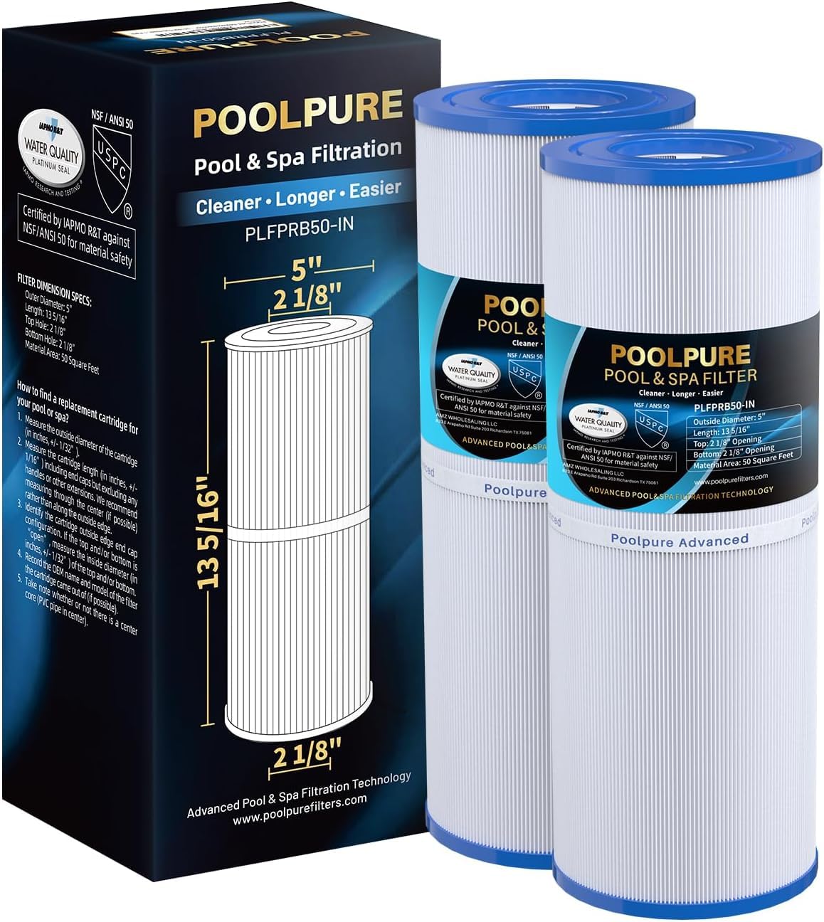 POOLPURE Hot Tub Filter Unicel c4950 with Medicine Box, Compatible with Pleatco PRB50-IN, PRB50IN for Arctic, Beachcomber, Canadian, Hydropool & Jacuzzi Spas, Filbur FC-2390, Dynamic 03FIL1600(2pcs)