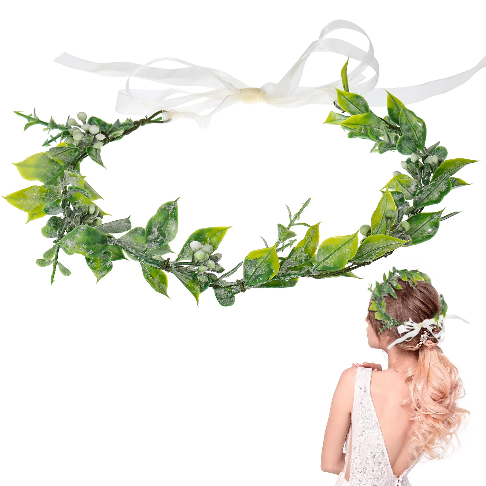 Skisneostype Boho Flower Crown Wreath Floral Crown Headband Flower Garland Bridal Hair Band Headpiece Greenery Crown for Wedding Party Festival (without flower)