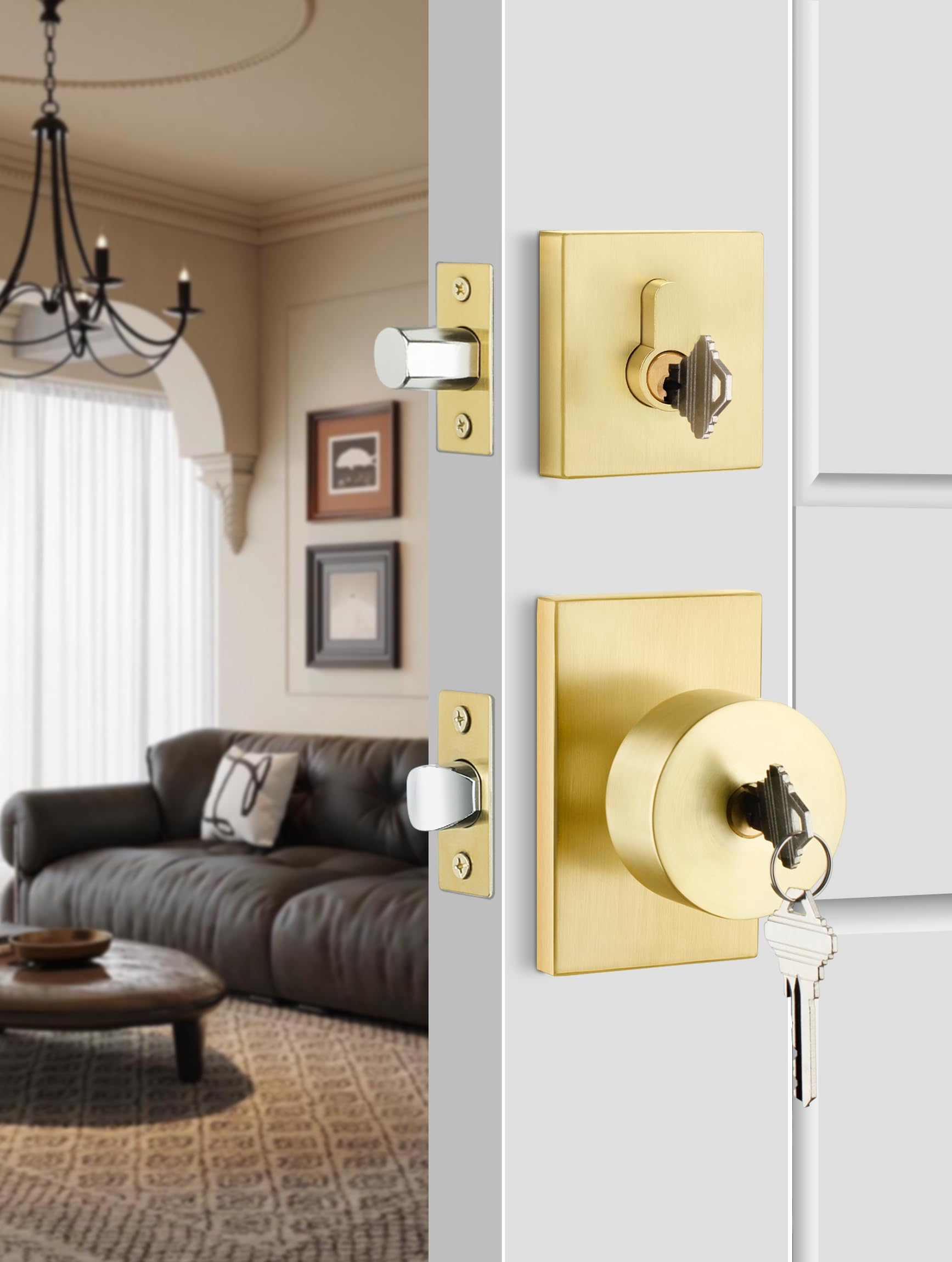 Photo 1 of Haidms Gold Door Knob with Deadbolt, Heavy Duty Brushed Gold Exterior Door Lock Set, Zinc-Alloy Brushed Brass Front Door Knob and Deadbolt Set(1 Pack)