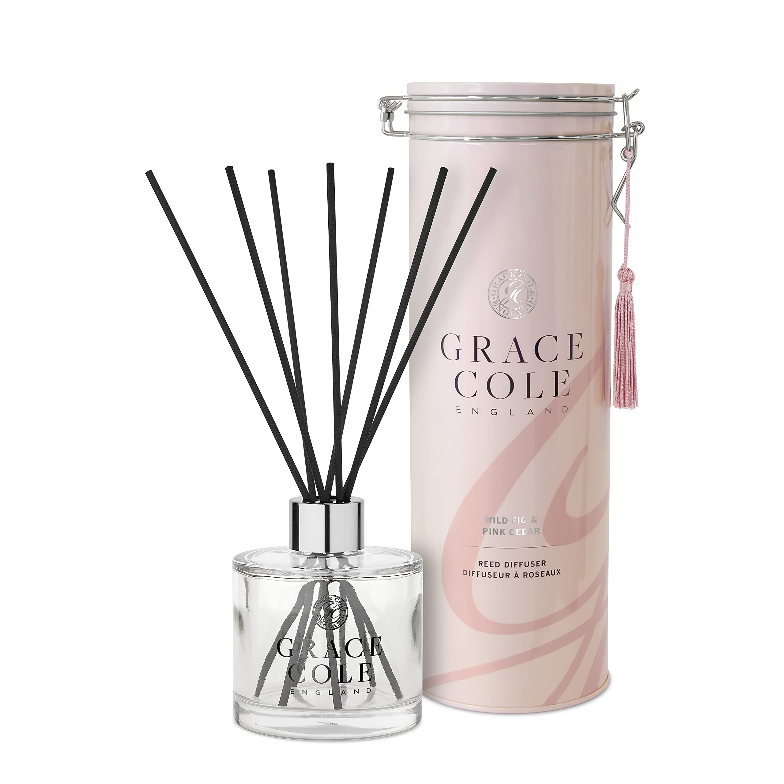 Grace Cole Wild Fig & Pink Cedar Reed Diffuser, Luxurious Scent, Lasts up to 12 Weeks 200ml
