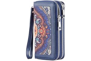HAWEE Cellphone Wallet for Women Dual Zipper Long Purse with Removable Wristlet