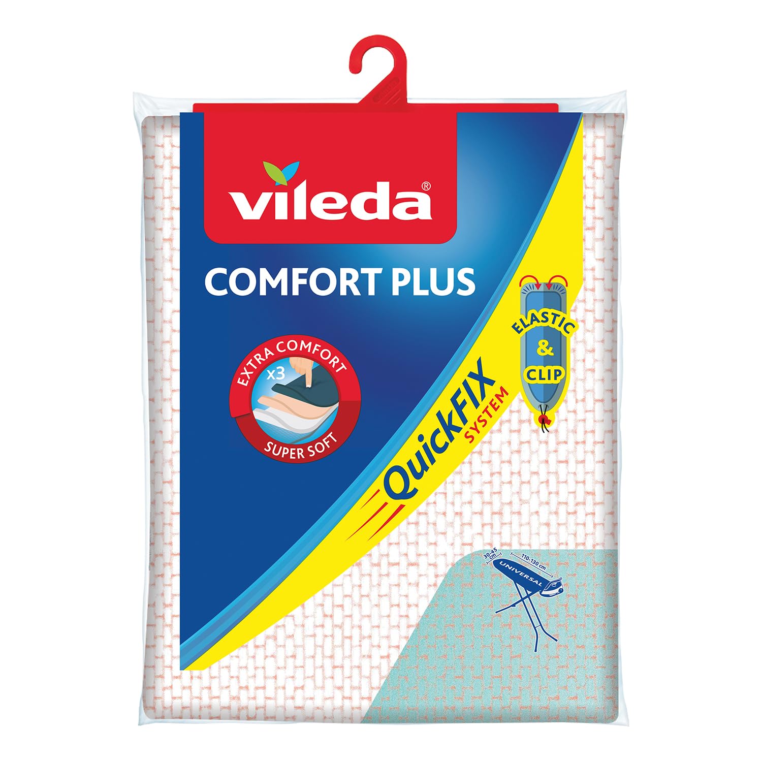 Vileda 45 x 130 cm Universal Size Comfort Plus Ironing Board Cover, Assorted