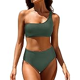 Tempt Me Women Two Piece Swimsuits Ribbed One Shoulder Bikini Sets Mid Waist Bathing Suit