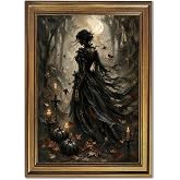 PMKXFGK Gold Frame Victorian Gothic Wall Art Vintage Halloween Dark Academia Decor Romance Witch Poster Canvas Print Spooky Witchy Aesthetic Painting Artwork for Bedroom Living Room Office 8x10inch