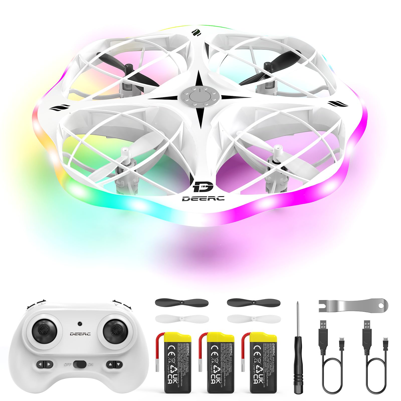 DEERC D13 Mini Drone for Kids with Obstacle Avoidance, 6 Lighting LED Modes, Easy Small UFO Toys with 3 Batteries Longer Flight Time, Throw to Go, 3D Flips, Birthday Gift for 6-12 Year Old Boys Girls