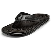 OLUKAI Mea Ola Mano Men's Leather Sandals, Everyday Flip Flops, Premium Materials & Intricate Details, Arch Support & Comfort Fit