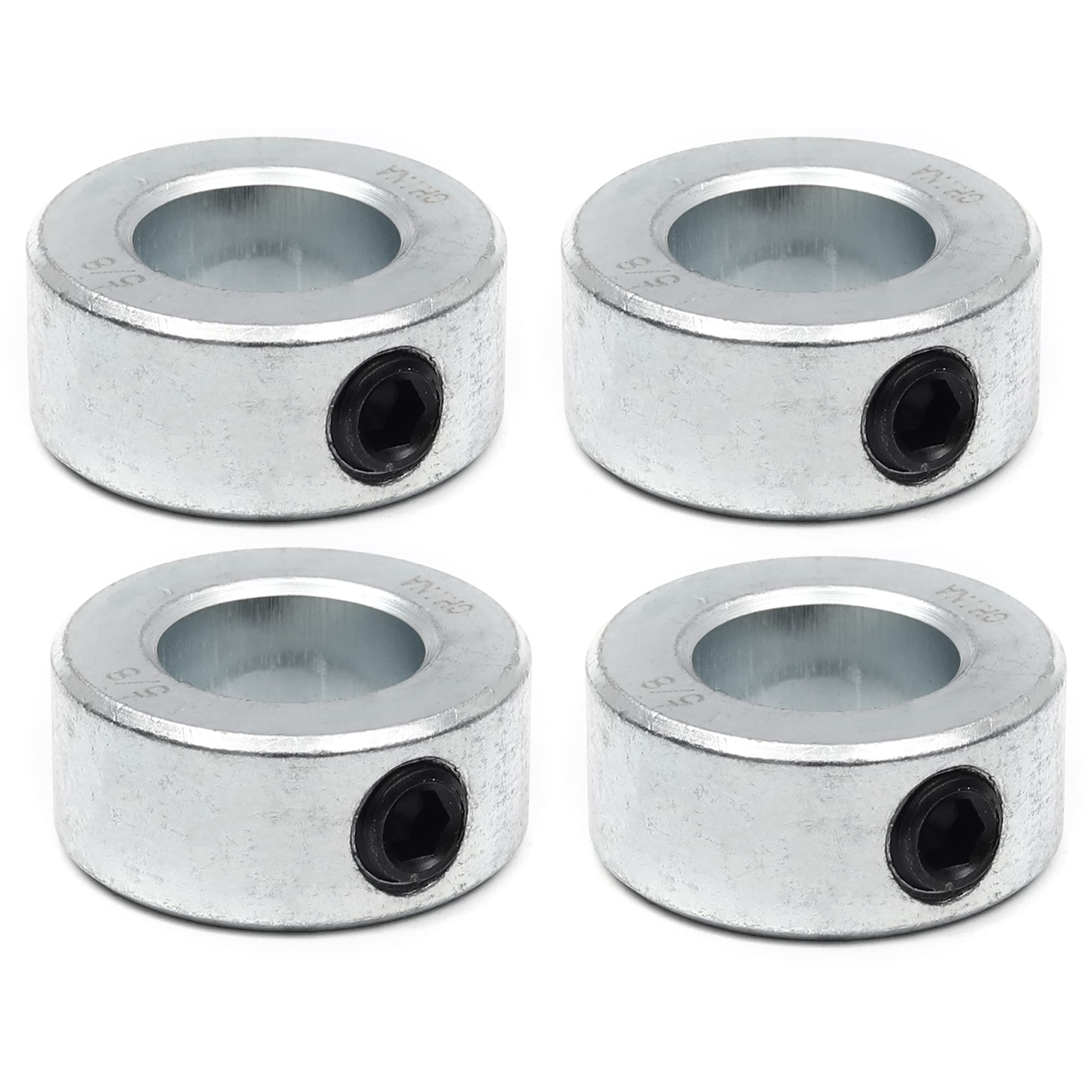 Photo 1 of (4-Pack) Zinc Plated Carbon Steel 5/8" Bore Shaft Collars Sets - Screw Style Bore Shaft Collars with 5/8" Bore Size, 1-1/8 Outer Diameter, and 1/2 Width - Suitable for Automotive and Industrial Use