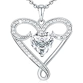 Yuelove Infinity Necklace for Women, 925 Sterling Silver Heart Necklace with 5A Zircon, White Gold Plated Adjustable Chain, Gift for Valentine's Day, Birthday, Anniversary for Wife, Girlfriend, Mom