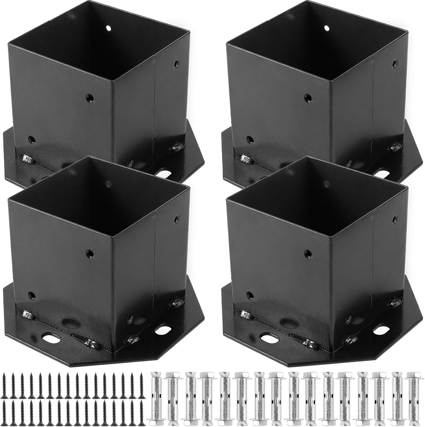 HOZEON 4 Pack Post Base 4 x 4 Inches, Heavy Duty Fence Post Bases with