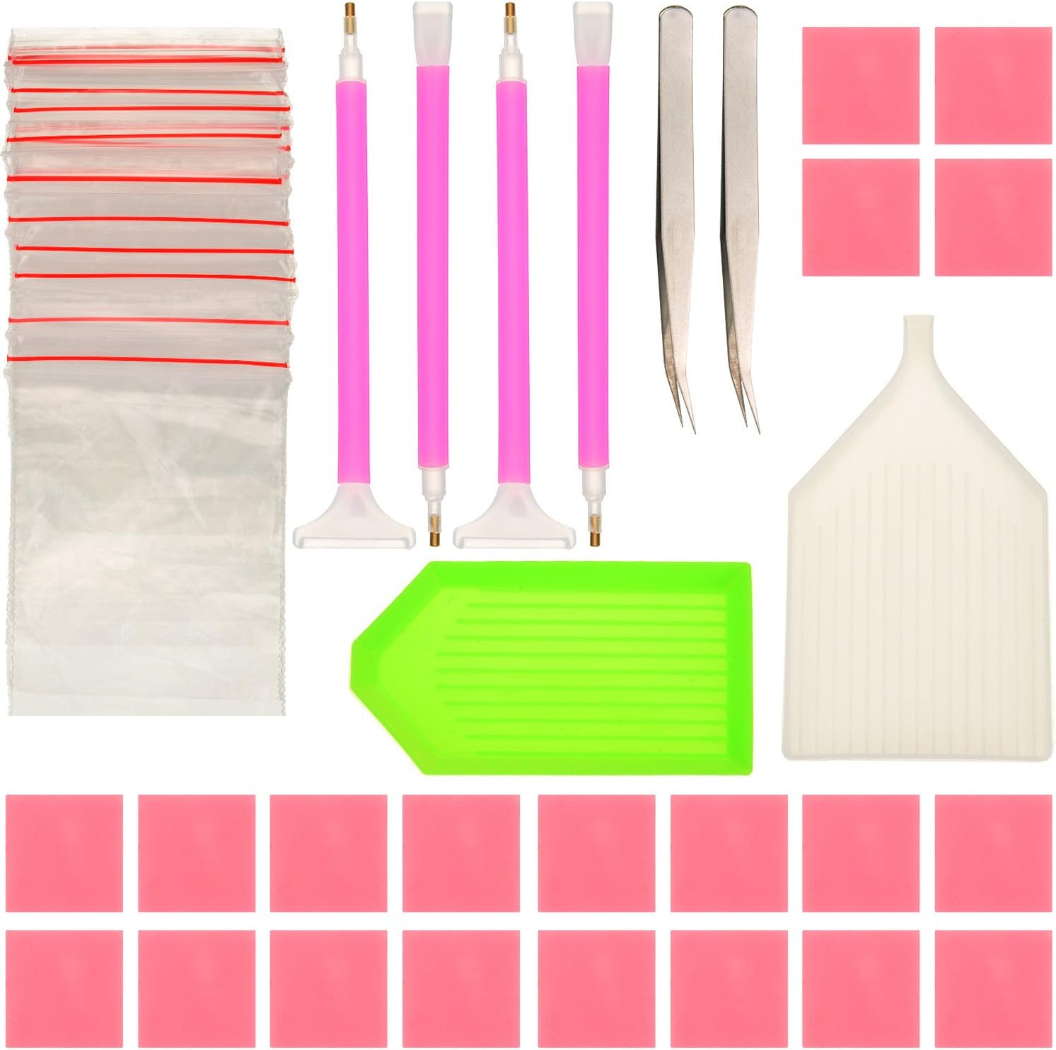 DIY Diamond Painting Tools Kits Diamond Sticky Pens Plates Clays Tweezers and Bags, 48 Pieces in Total