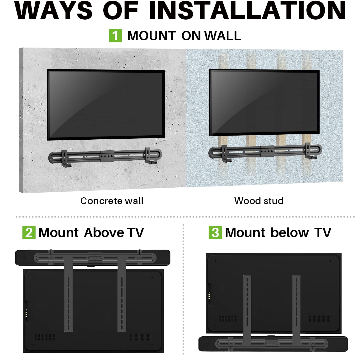 USX MOUNT Universal Soundbar Mount, Sound Bar TV Bracket for Soundbar with Speaker, Fits 2 Installation Options, Removable No-Slip Base Holder Extends 3.46”-6.06”
