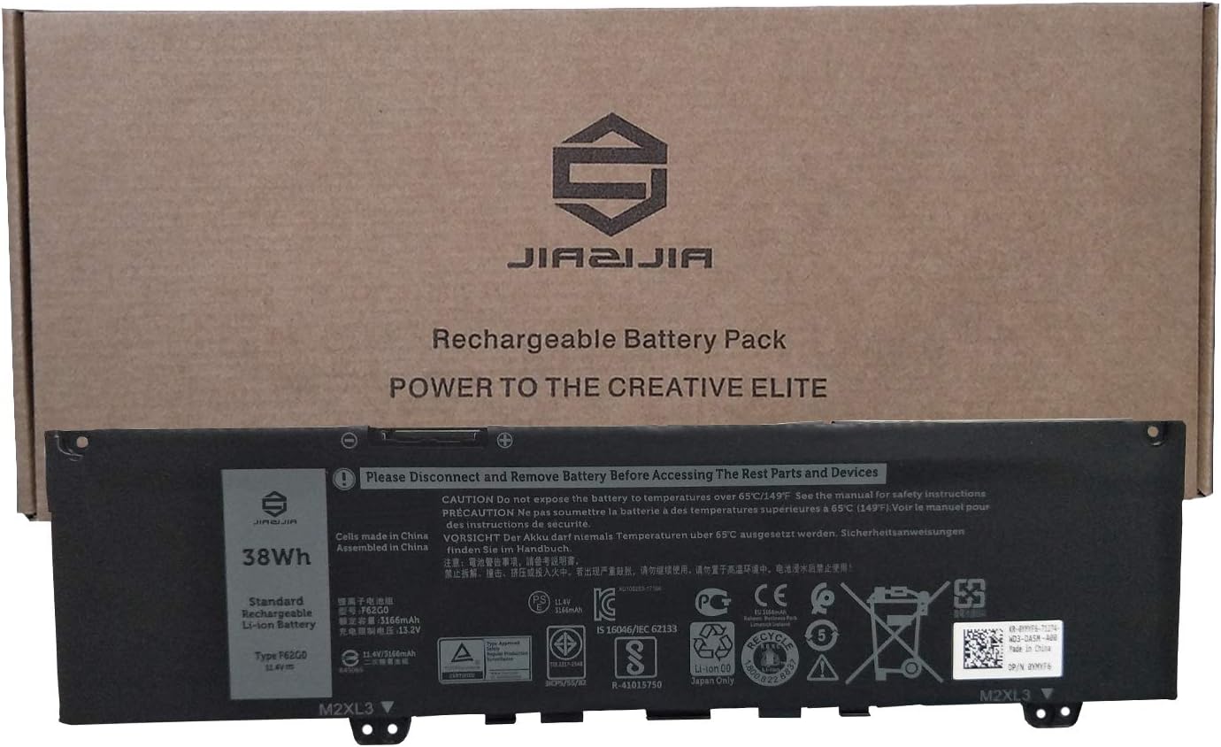 JIAZIJIA F62G0 Laptop Battery Replacement for Dell Inspiron 5370 7370 7373 7380 7386 Vostro 5370 Series Notebook F62GO 390Y5 0390Y5 0YMYF6 YMYF6 Black 11.4V 38Wh 3166mAh 3-Cell