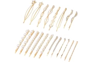 Folansy 20 Pieces Elegant Hair Barrettes Bridal Golden Metal Hair Clip Artificial Pearl Hair Pins and Clear Rhinestone Bobby Pin for Weddings Hair Accessories