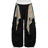Aelfric Eden Baggy Barrel Sweatpants Layered Plaid Double Waist Womens Wide Leg Sweatpants Casual Y2k Pants