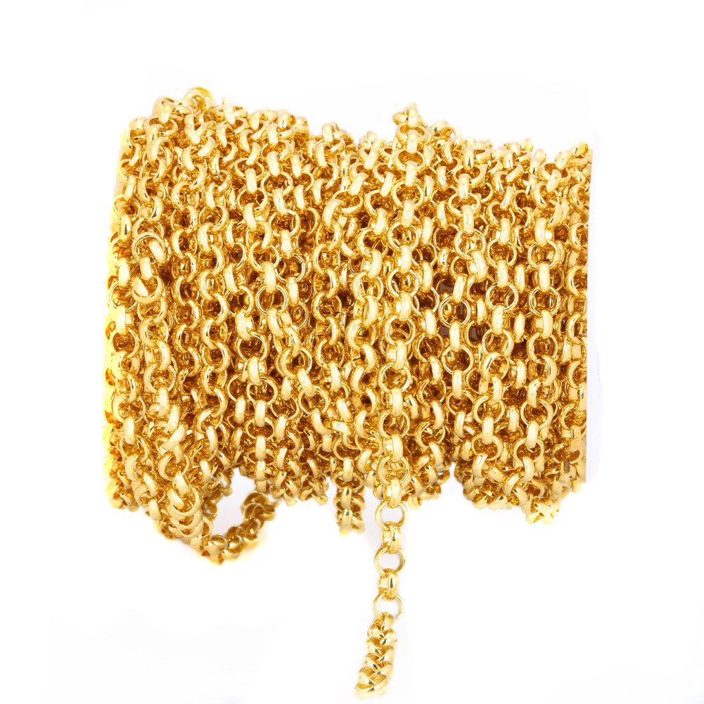 32.8ft O-Type Twisted Chains Curb Chain Metal Cable Chain Link Jewelry Making Chain for DIY Making Necklace Bracelet (Gold, 5.8mm)