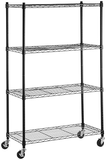 Callas 4-Tier Height Adjustable Shelving Units Storage Rack with Wheels & Leveling Feet 75 x 35 x 120 Black