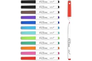 YISAN Dry Erase Markers Ultra Fine Tip, 0.7mm Extra Fine Point, Magnetic Whiteboard Markers with Erasers,Assorted Colors, Low Odor,12 Count,70559