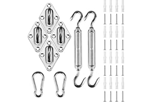 Amagenix Shade Sail Hardware Kit for Rectangle & Square Sun Shade Sail Installation，5 Inch 304 Grade Stainless Steel Hardware for Patio Garden Outdoors，40Pcs