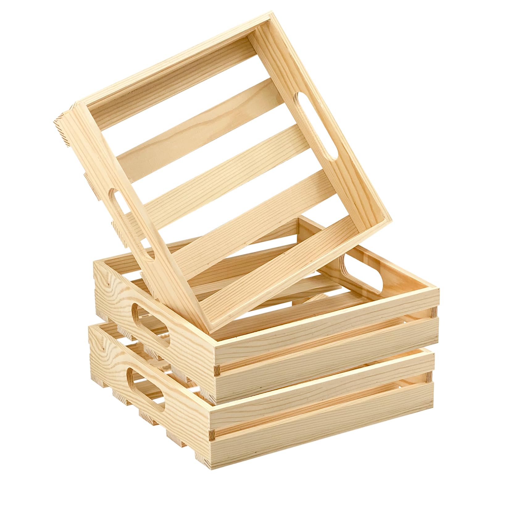 Photo 1 of 3 Pack Wooden Crafts Pallet Crates with Handle, Blank Wood Trays Square Storage for DIY Crafting Decorations (Outer 8.7 x 8.7 x 2 in , Interior 8 x 8 x 1.75 in)