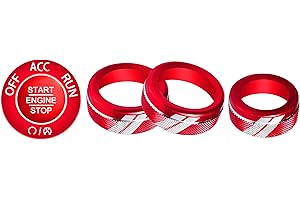 YOSRTER 5PCS Control Knob Cover for Dodge Durango Accessories 2021 2022 2023 2024 2025 Aluminum Air Conditioning AC Climate Switch Volume Tune Button Knob Cover(Red)