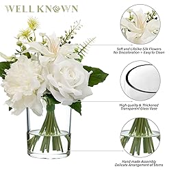 WELL KNOWN Artificial Flowers in Glass Vase with