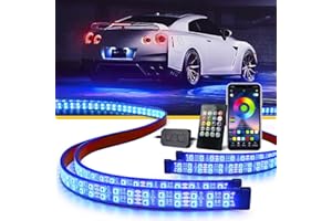LUMENIX Double Row RGB LED Car Underglow Lights Kit, 4PCS Exterior Neon Accent Bluetooth Under Glow Light Strip for Cars SUVs Trucks Van, w/Dynamic Music & DIY Mode Underbody Chase Lights