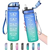 Enerbone Water Bottle, Leakproof BPA & Toxic Free, Motivational Water Bottle with Times to Drink and Straw, Fitness Sports Water Bottle with Strap for Office, Gym, Outdoor Sports