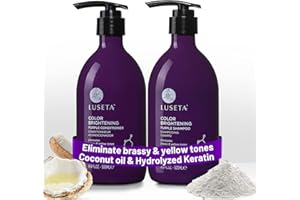L LUSETA Luseta Purple Shampoo and Conditioner Set for Blonde, Gray - Color Treated Hair - Sulfate Free Paraben Free - Infused with Cocos Nucifera Oil for Curly and Damaged Hair - 2x16.9oz