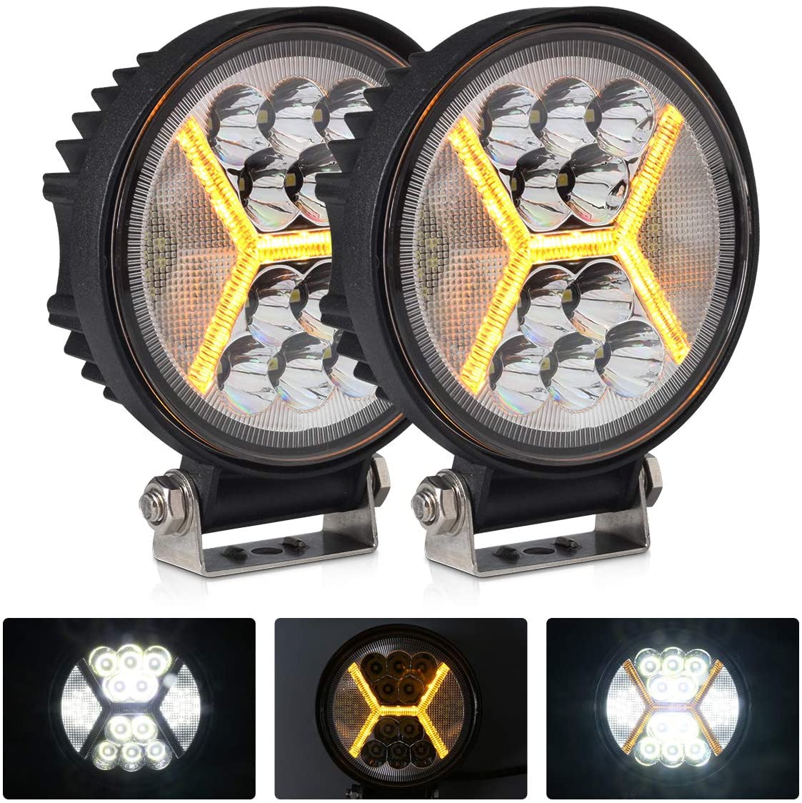 AnTom 2 PCS Round Led Driving Flood Work Light 12V, 132W Motorcycle Spot Lights for 4x4 Vehicle Mini Cooper, Canal Boat, Forklift, Van