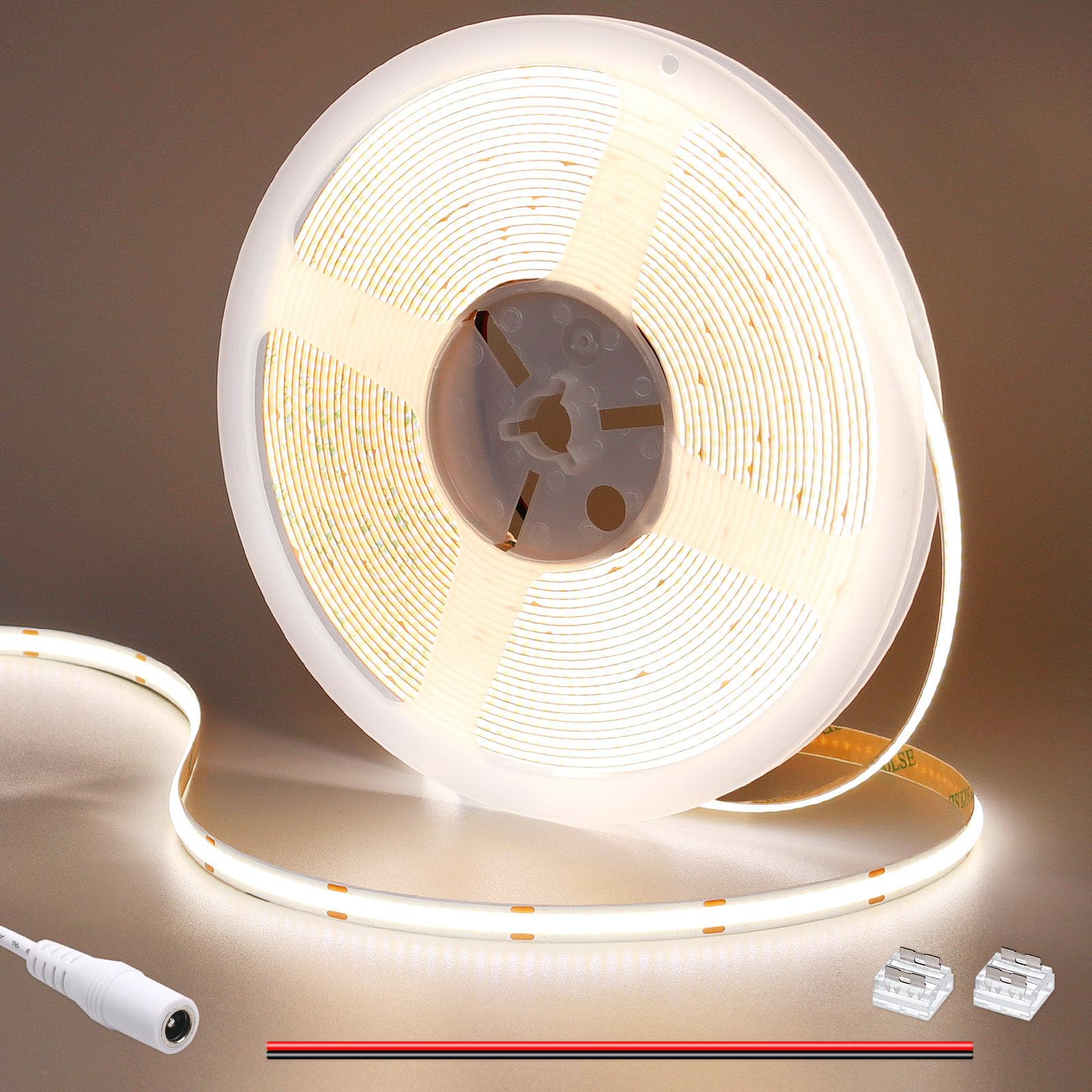 GOMING DC 24V 10M COB LED Strip Light Natural White 4000K 3120LEDs CRI 93+ 6300lm Uniform Glow Flexible Not Waterproof IP20 LED Tape Lights for DIY Bedroom Kitchen Home Decor(No Power Supply)