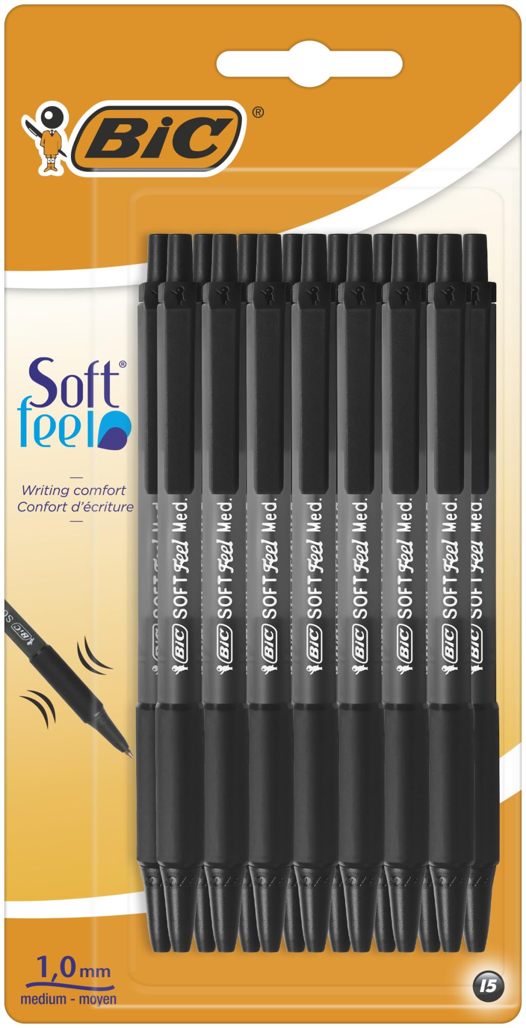 BIC Soft Feel Ballpoint Pens - 1.0mm Retractable Black Pens with Comfort Grips - Pack of 15