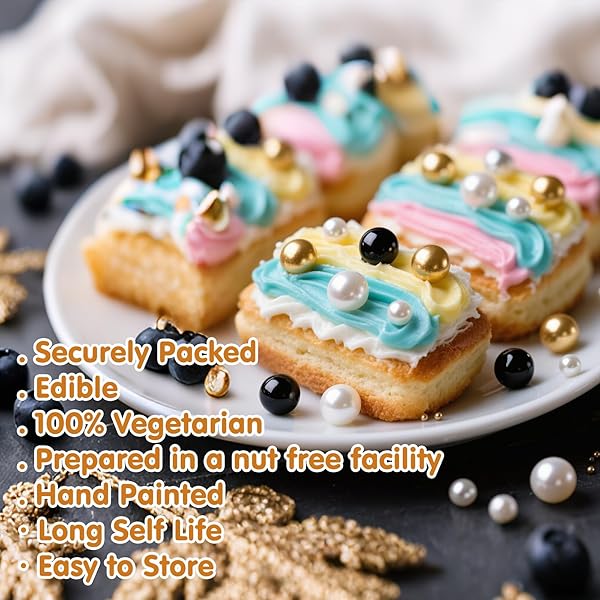 VALENTINE EDIBLE PEARL SPRINKLES FOR CAKE DECORATING,4 PACK,5.3OZ,GOLD SILVER WHITE AND BLACK SUGAR PEARLS SPRINKLE MIX,PERFECT FOR CAKE DECORATIONS,BAKING,ICE CREAM,COOKIES,CUPCAKE TOPPER,BIRTHDAY HOLIDAY PARTY WEDDING VALENTINE’S DAY SUPPLIES