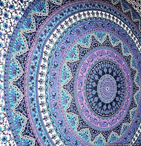QNJins Hippie Tapestry, Hippy Mandala Bohemian Tapestries, Psychedelic Tapestry Wall Hanging Decorative Blue Yoga Mat
