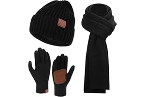 Mens Womens Winter Knit Hat Beanie Long Neck Scarf Touchscreen Gloves Set Skull Cap with Fleece Gifts for Men Women