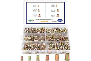 Tkiaea Rivet Nuts Kit - 215Pcs Carbon Steel Zinc Plated Rivnut, Flat Head Threaded Insert Rivets Assortment (#8-32, 10-24, 1/4"-20, 5/16"-18, 3/8"-16, 1/2''-13UNC)