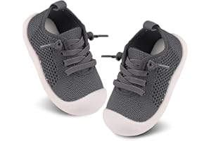 CHARROST Baby Girl&Boy Toddler First Walking Shoes 6-12 Months Size 3 Black Barefoot Slip On Wide Toe Box Shoes Soft Footmates Casual Tennis Indoor Flexible Learning to Walk Rubber Sneakers