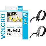 VELCRO Brand 150pk Cable Ties Value Pack | Replace Zip Ties with Reusable Straps, Reduce Waste | For Wire Management and Cord