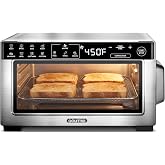 Gourmia Toaster Oven - 4-Slice Capacity, Digital Display, Stainless Steel | Compact Single-Door Design, 12 Cooking Presets, Air Fry, Toast &amp; Dehydrate, Glass Viewing Window, Dishwasher-Safe Trays