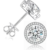 1-4ct Moissanite Stud Earrings for Women - Halo Round 925 Sterling Silver D Color Ideal Cut Earrings with Certificate of Authenticity