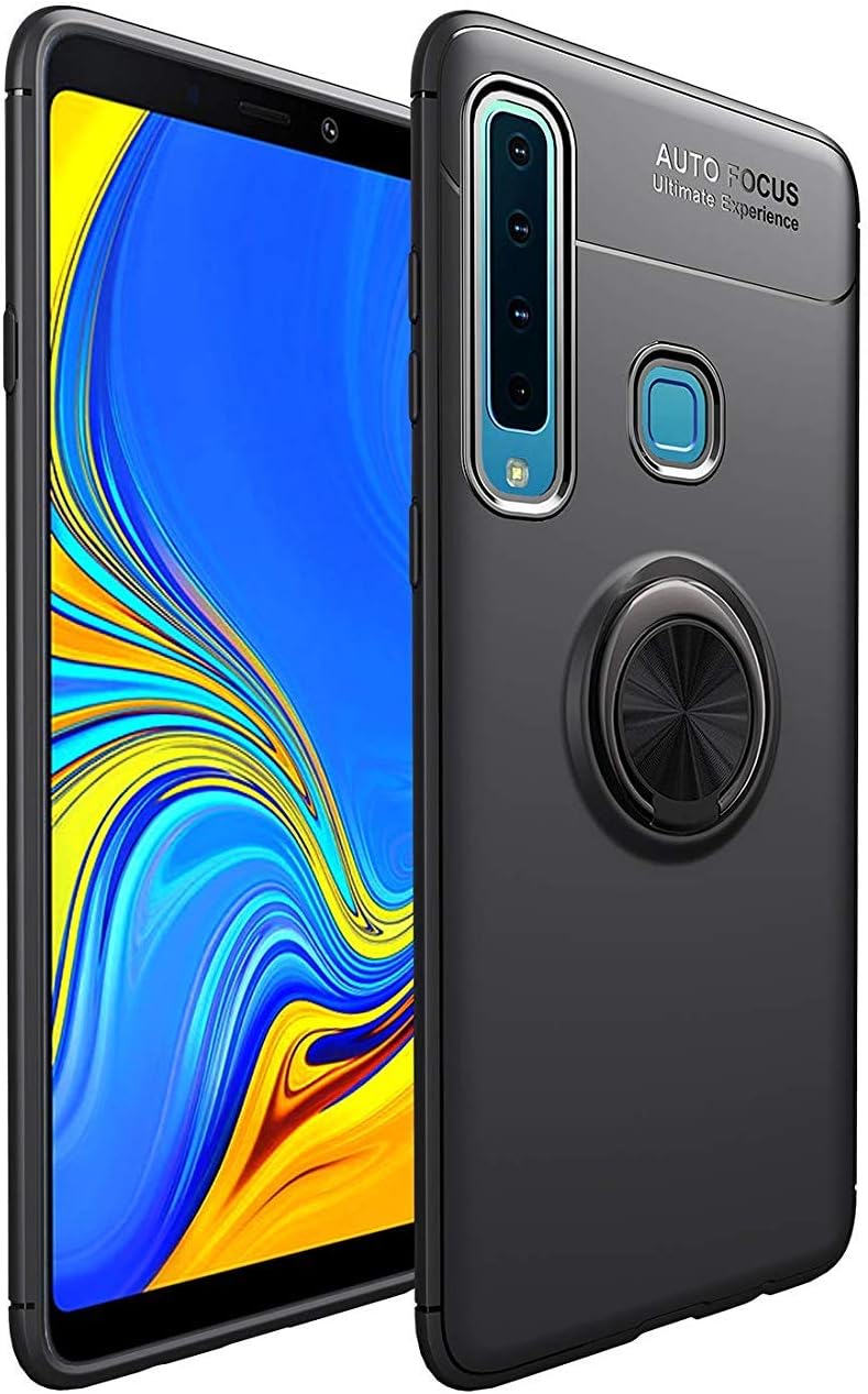 Lantier Ring Holder Rotational Clip Kickstand Soft Flexible TPU Durable Shockproof Cover Slim Protective Shell Fit Magnetic Car Mount Phone Case for Samsung Galaxy A9 2018 A920/A9 Star Pro/A9s Black