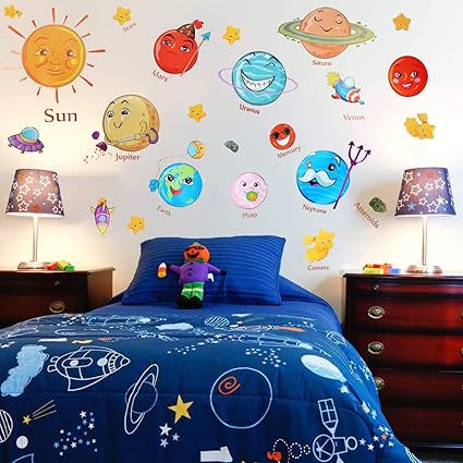 Amazon Com Super Cute Space Wall Stickers Large Solar