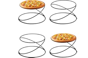 HPC DEC R OUR HAPPY PLACE HPC DECOR Set of 4 Black Metal Wire Pizza Pan Riser Stands- Round Pizza Tray Riser Rack - Tabletop Display Racks for Food Platter Tray- Metal Display Stands for Home, Restaurant and Party